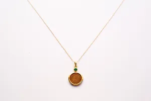 Copper with 14kt Gold Emerald Mount Sri Yantra 18" Pendant Necklace