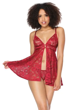 Coquette Ruby Red Stretch Lace Babydoll