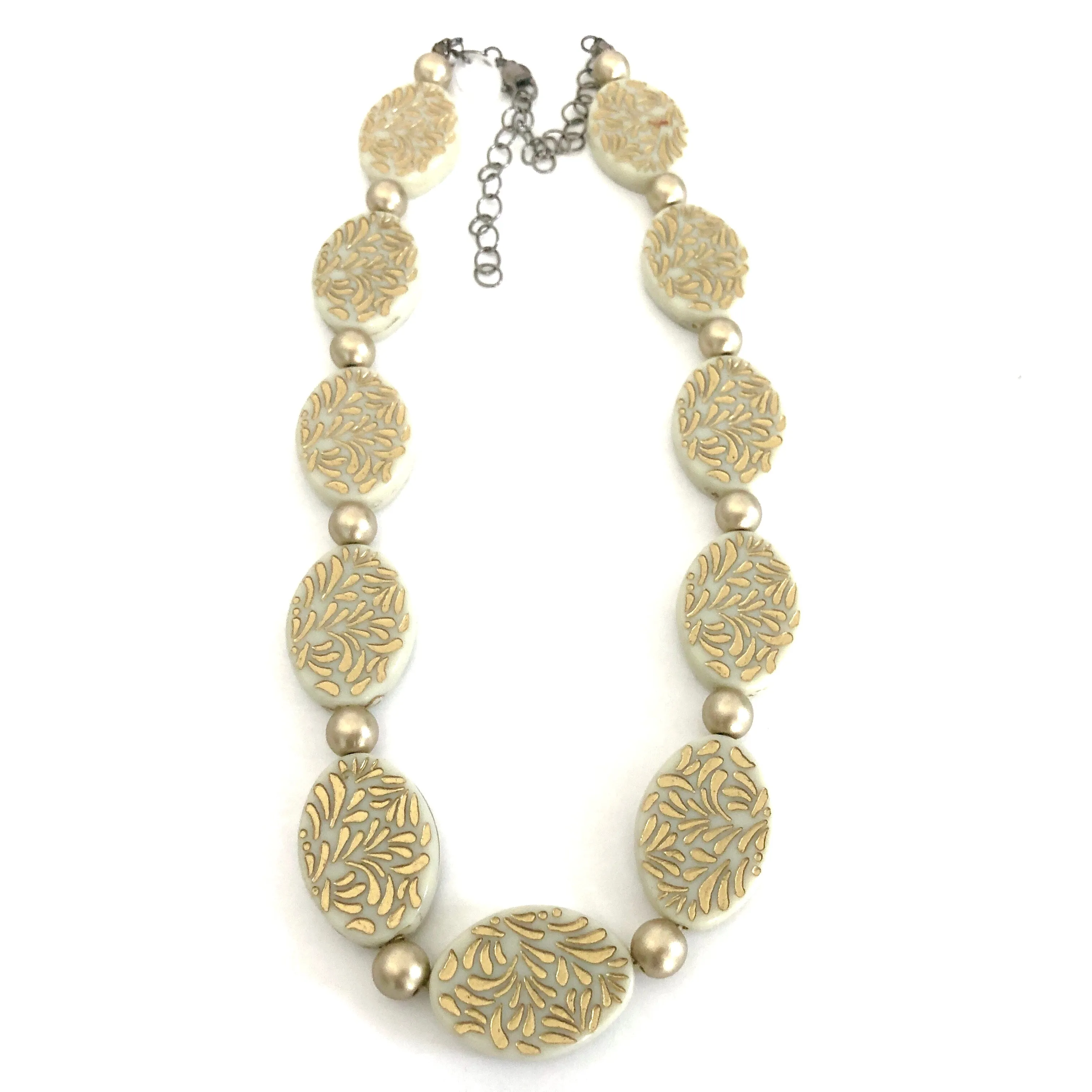 Cream & Gold Oval Beaded Marco Necklace