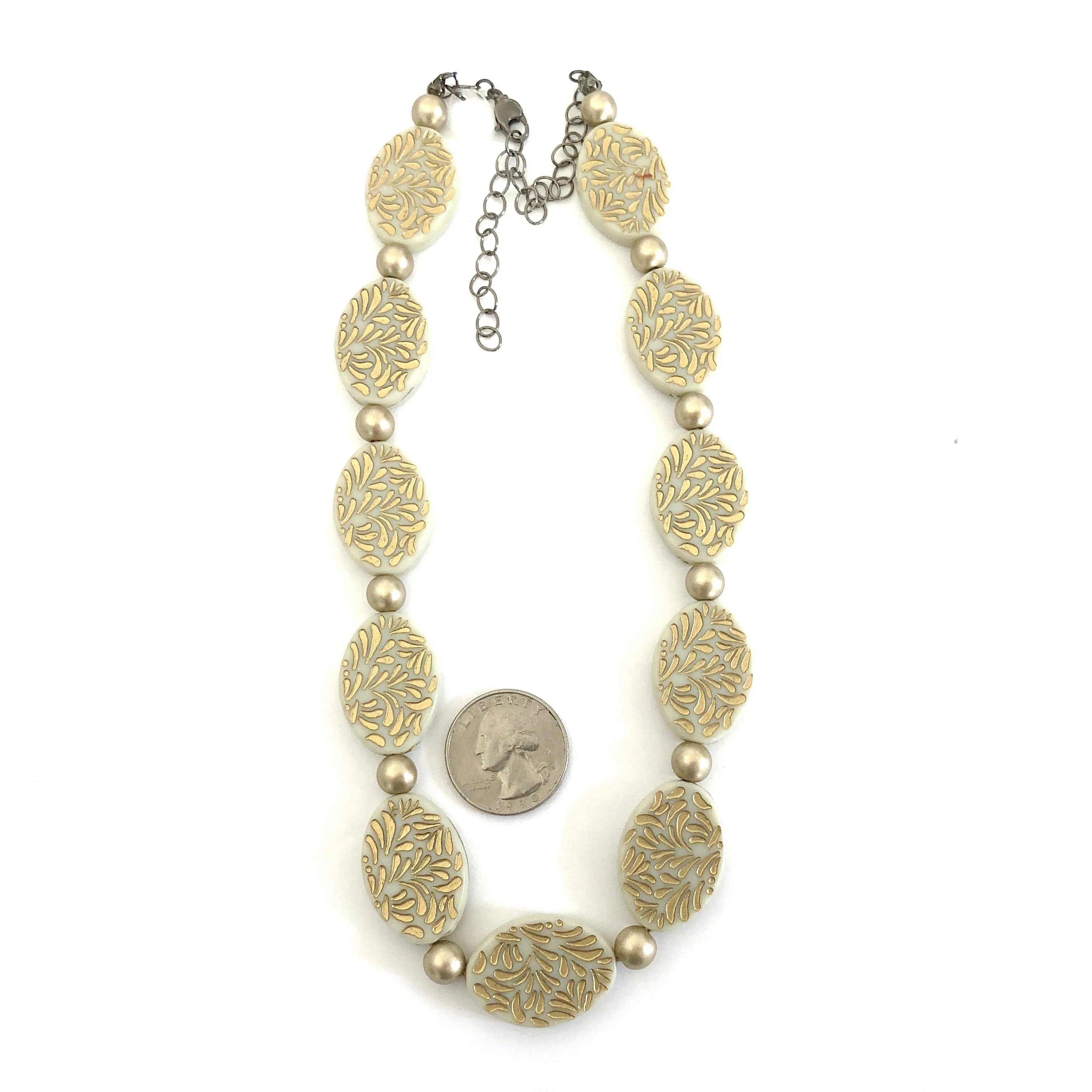 Cream & Gold Oval Beaded Marco Necklace