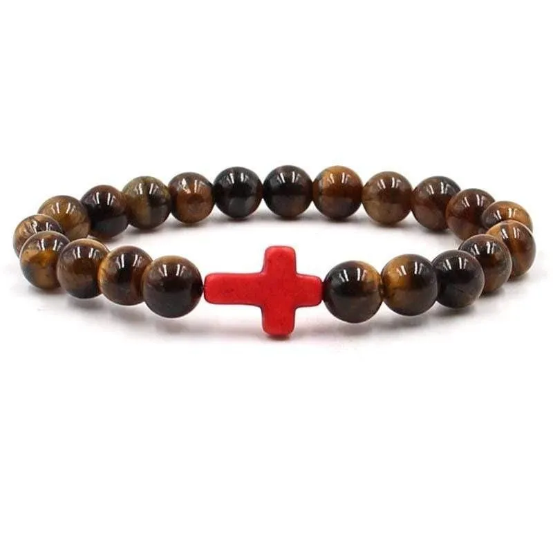 Cross Bead Bracelet <br> Tiger's Eye (Red)