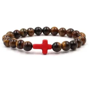 Cross Bead Bracelet <br> Tiger's Eye (Red)