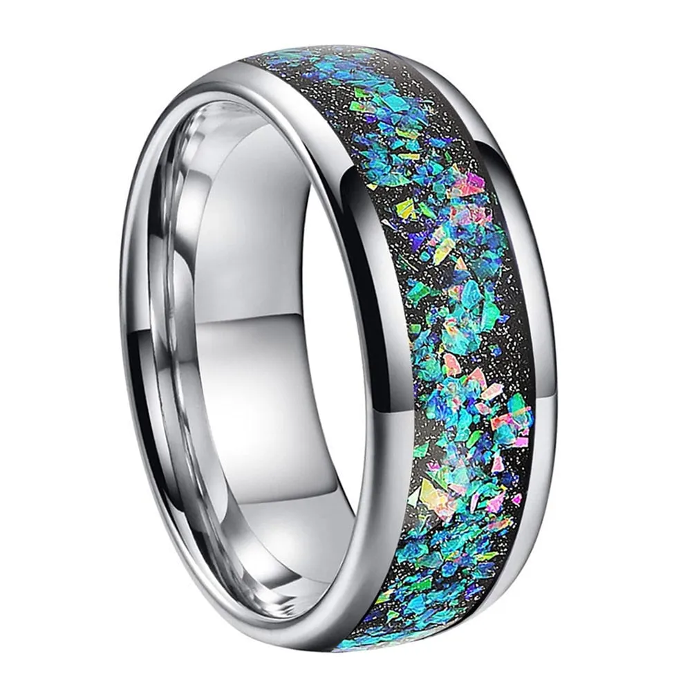 Crushed Opal & Silver Tungsten ring (8mm)