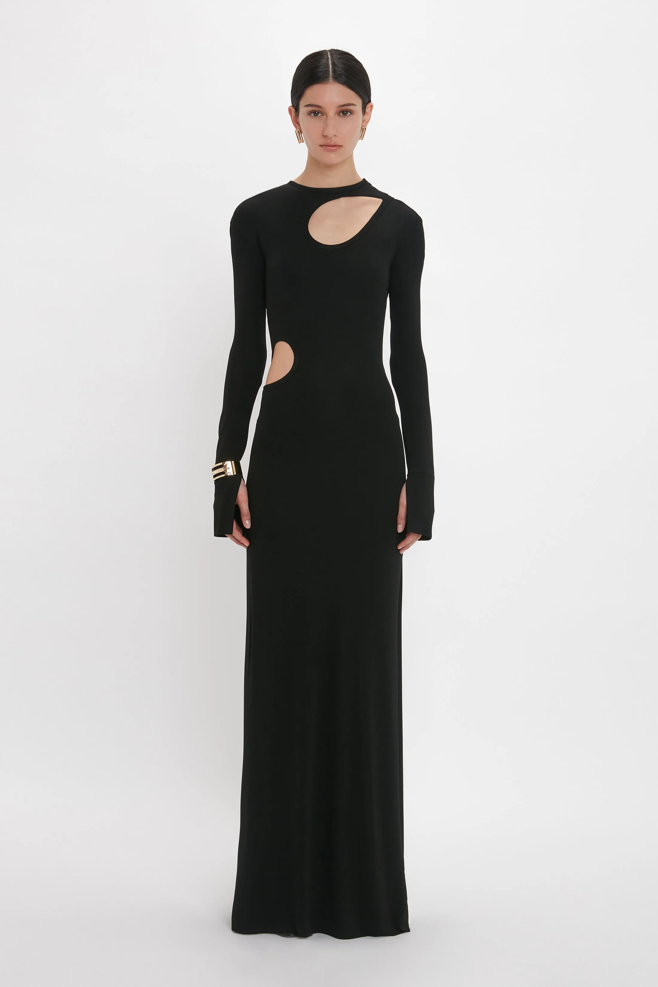 Cut-Out Jersey Floor-Length Dress In Black