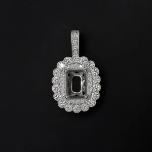 DIAMOND SEMI MOUNT PENDANT SETTING RADIANT EMERALD CUT SCALLOPED HALO NECKLACE