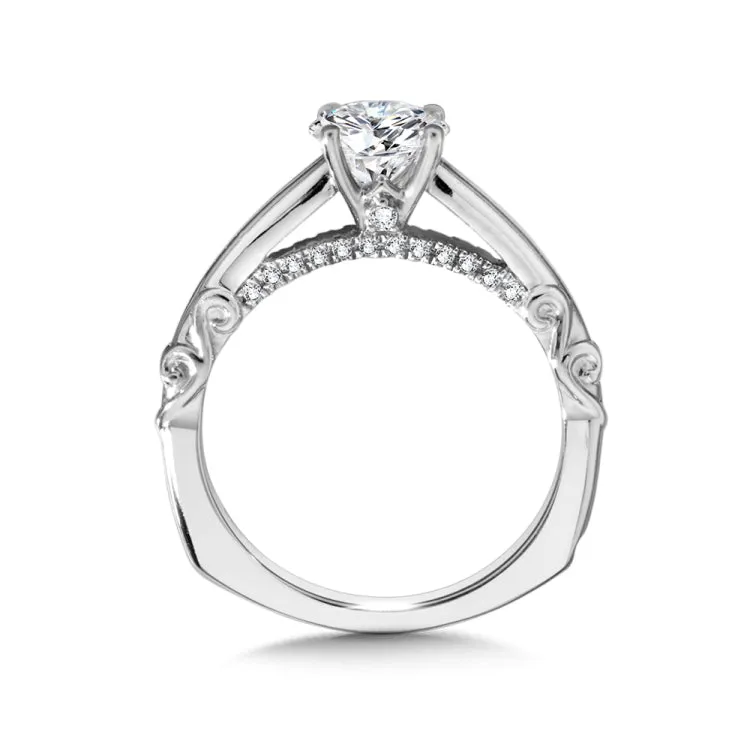 Diamond Solitaire Engagement Ring w/ Diamond Arch & Spiral Ungergallery