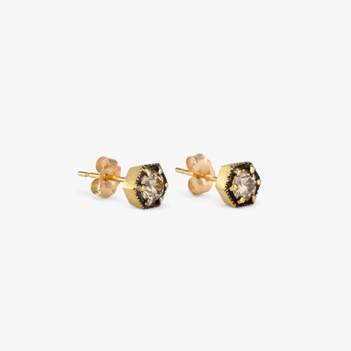 E9905BR | 4.5mm Brown Diamond Hexagon Studs