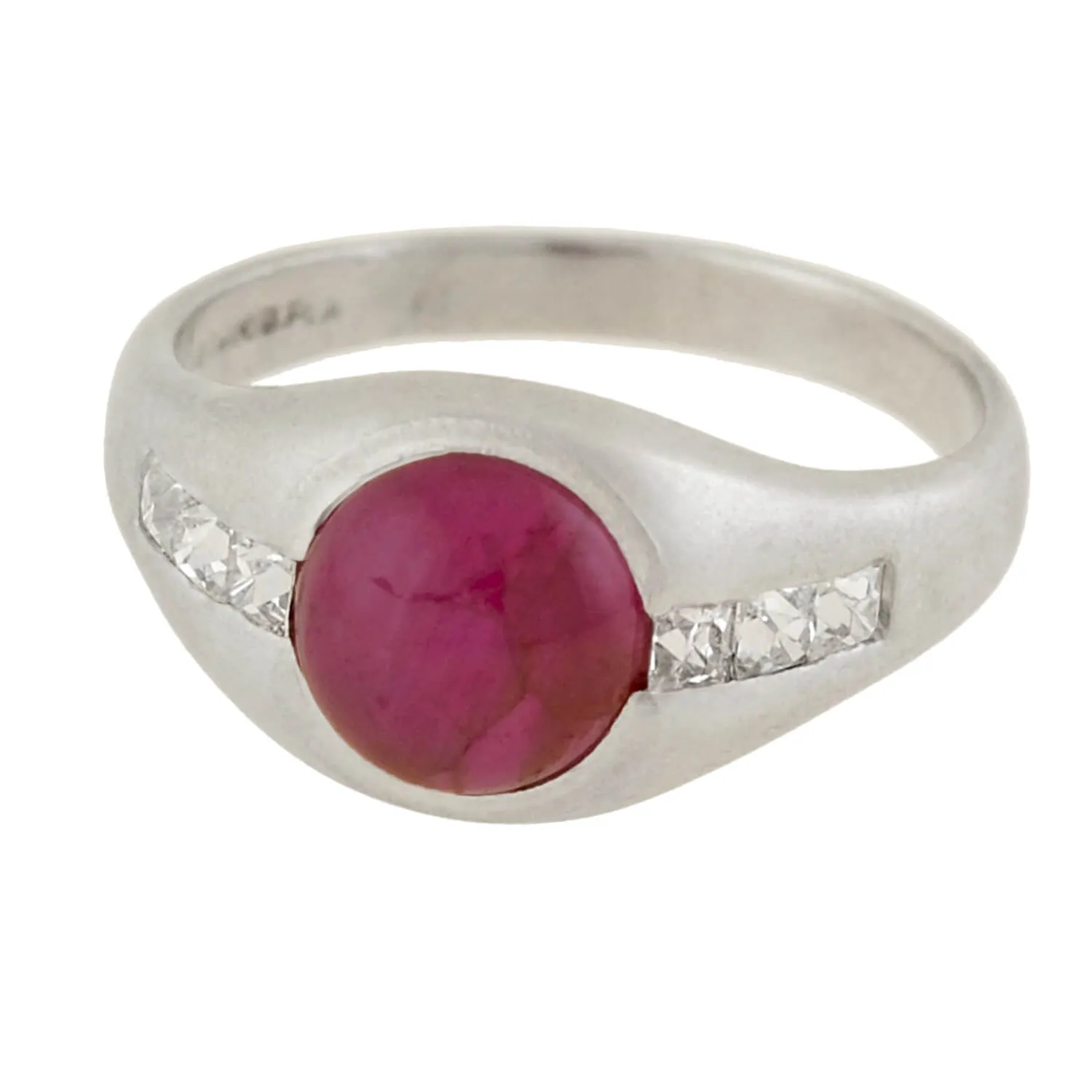 Edwardian Platinum Burmese Ruby   French Cut Diamond Ring 1.50ct center