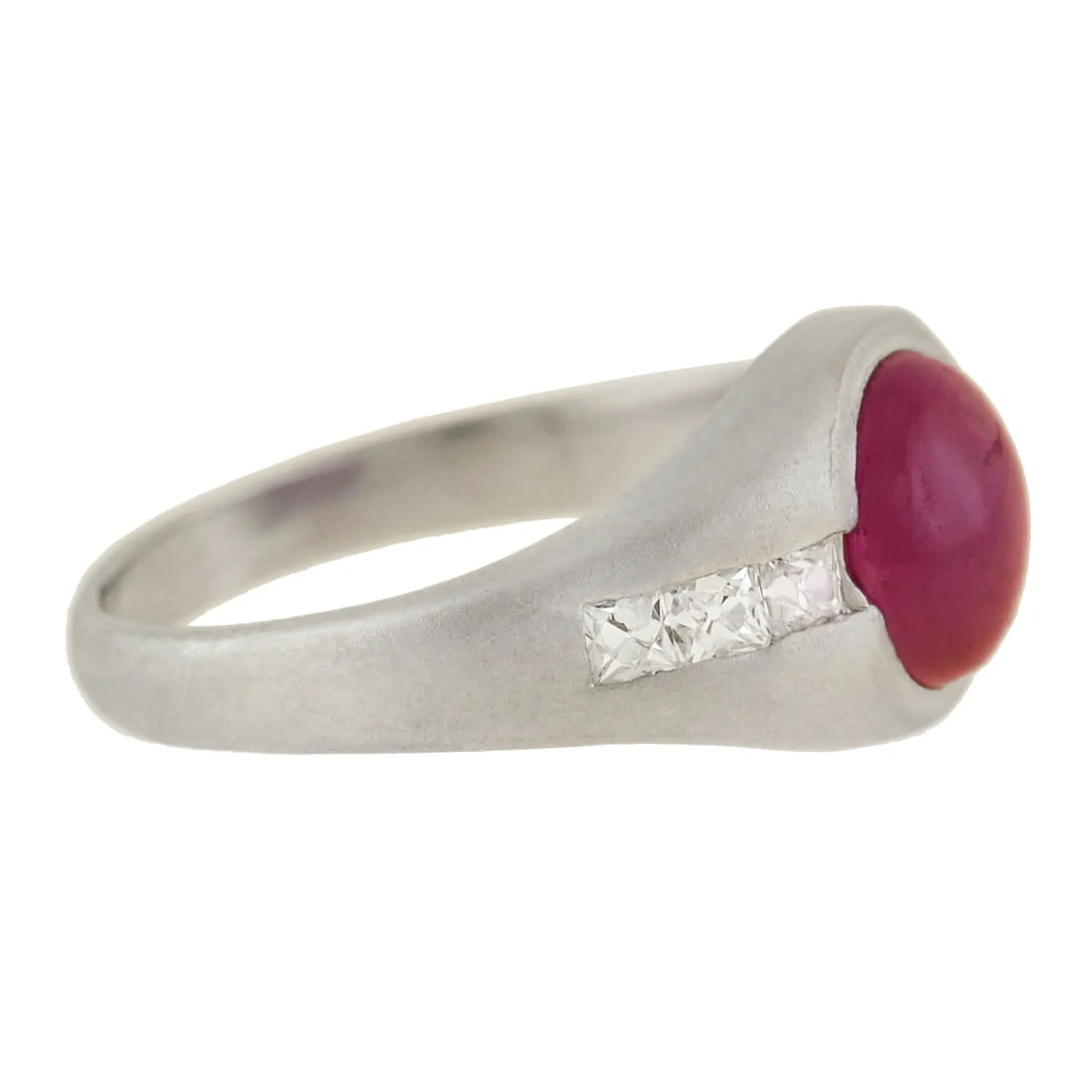 Edwardian Platinum Burmese Ruby   French Cut Diamond Ring 1.50ct center