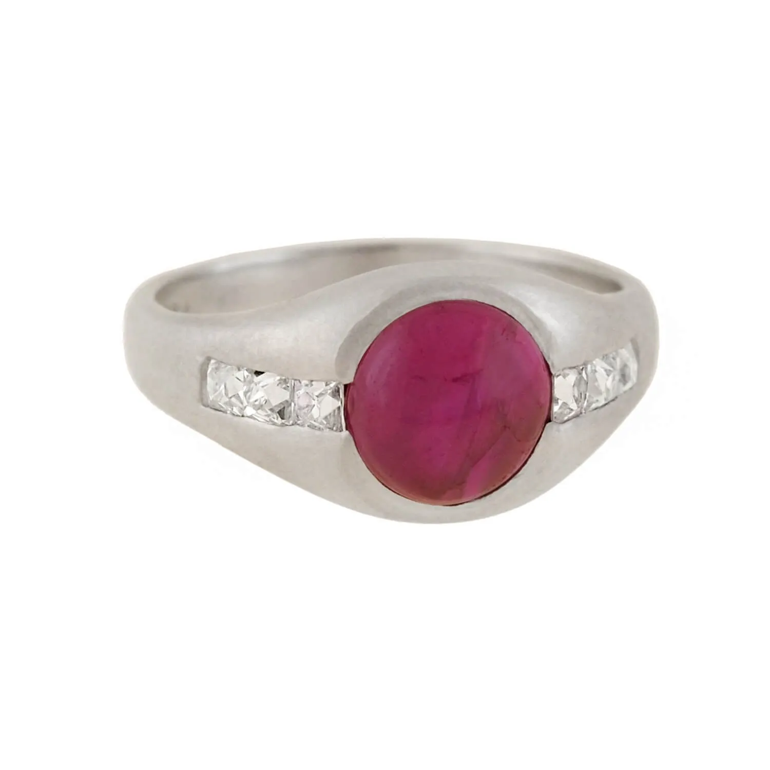 Edwardian Platinum Burmese Ruby   French Cut Diamond Ring 1.50ct center