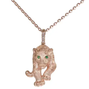 Effy Panther Emerald Diamond Pendant Necklace Solid 14k Rose Gold 8.2g