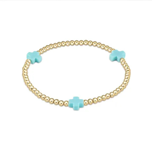 egirl signature cross gold pattern 3mm bead bracelet - turquoise by enewton