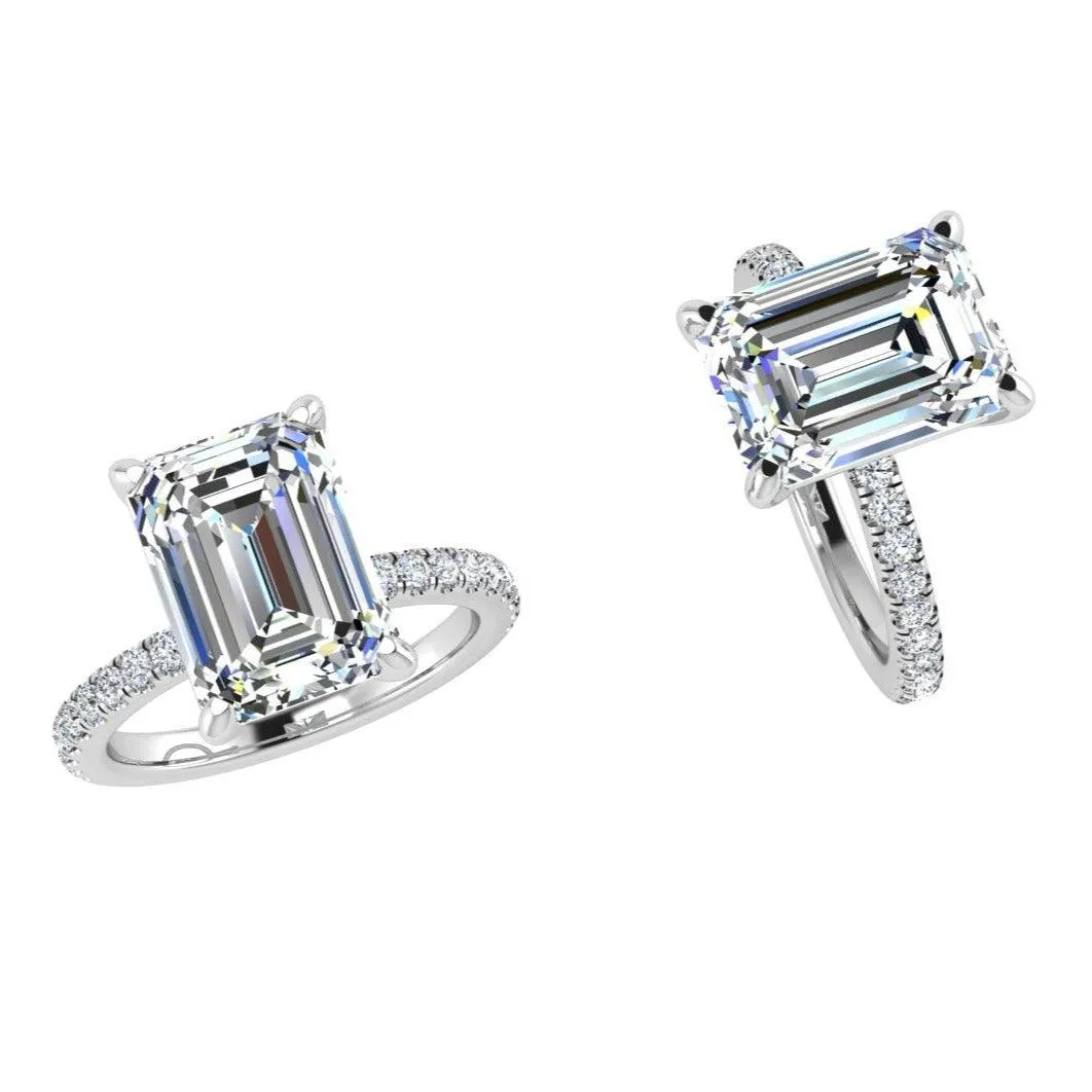 Emerald Cut Diamond Engagement Ring with 0.26 CT Side Stones