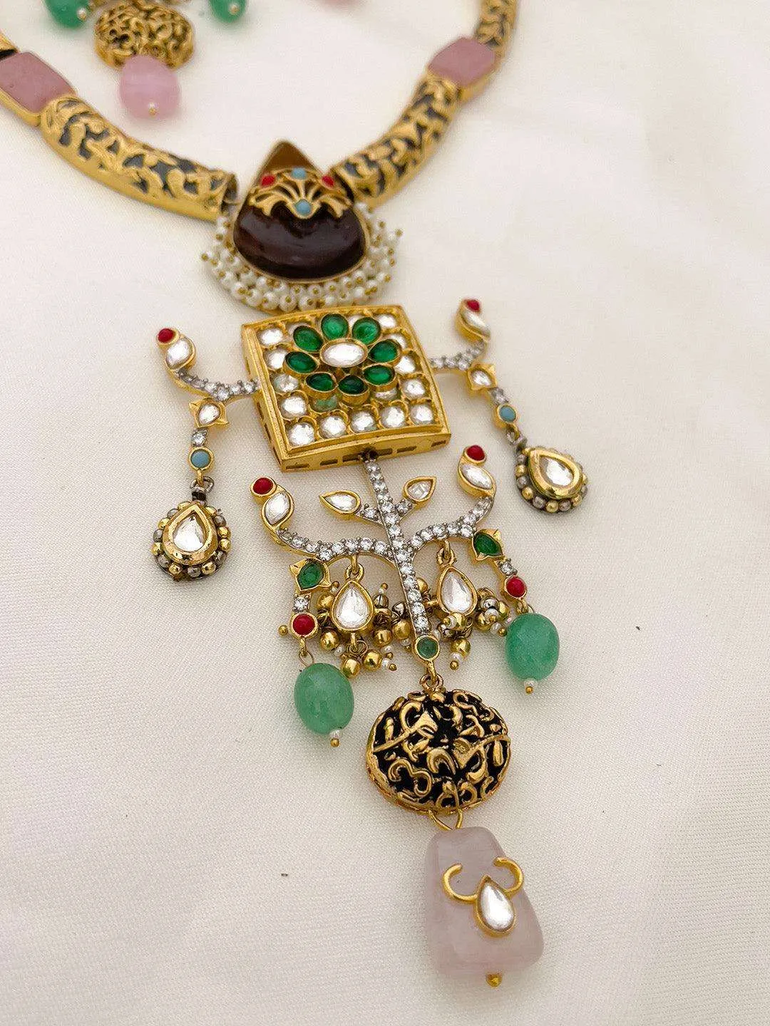 Ethnic Style Kundan Gold Plated Meenakari Chokar Necklace Set