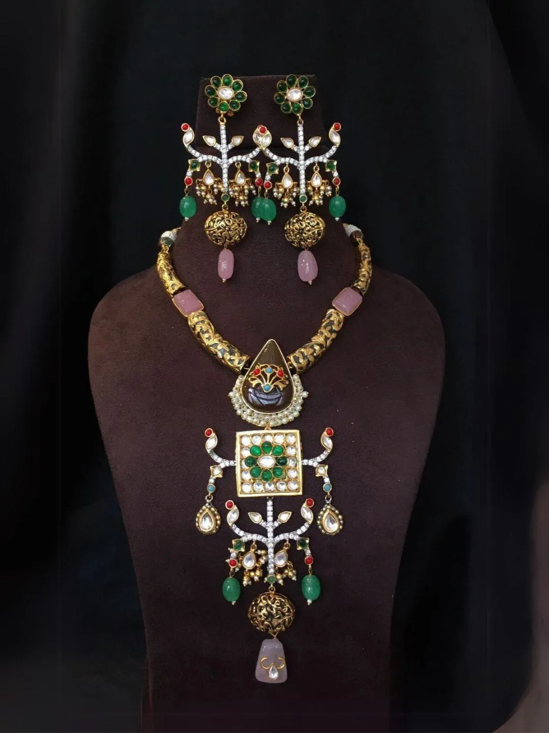 Ethnic Style Kundan Gold Plated Meenakari Chokar Necklace Set