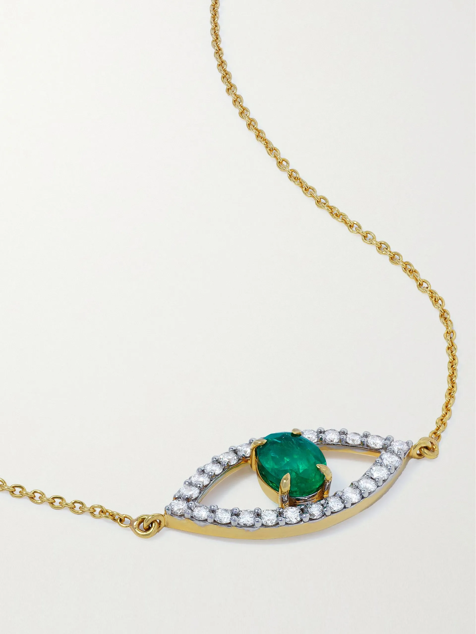 Evil Eye 18-karat gold, emerald and diamond necklace