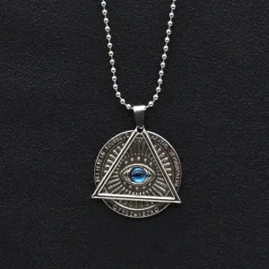 Eye Of Providence Necklace - Silver Beaded Chain With Blue Eye Pendant