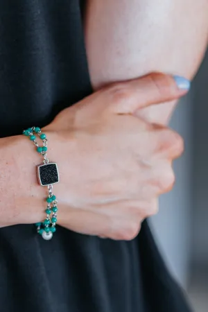 Filly Flair Turquoise Beaded Black Square Druzy Bracelet