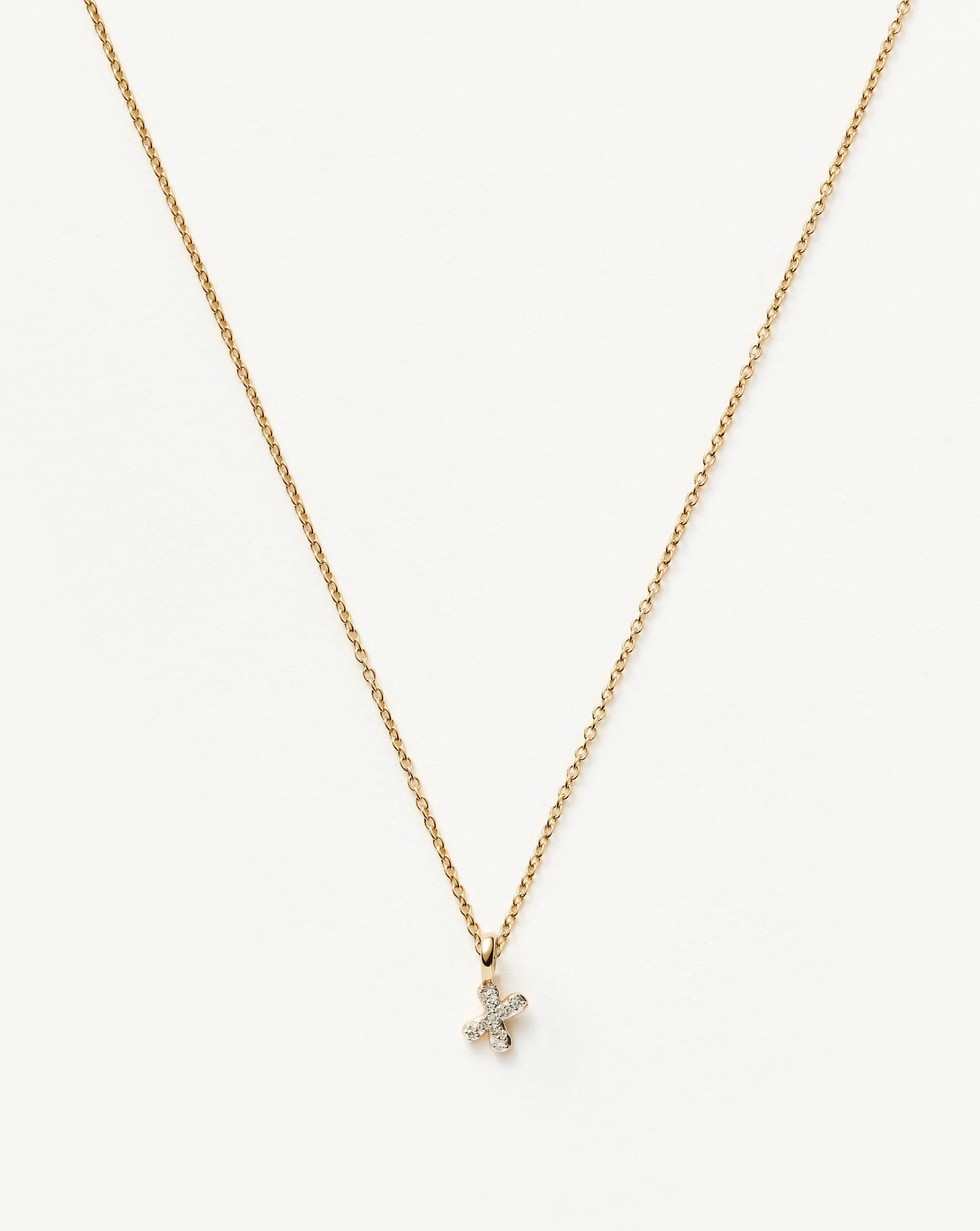 Fine Diamond Initial Mini Pendant Necklace - X | 14k Solid Yellow Gold Plated/Diamond