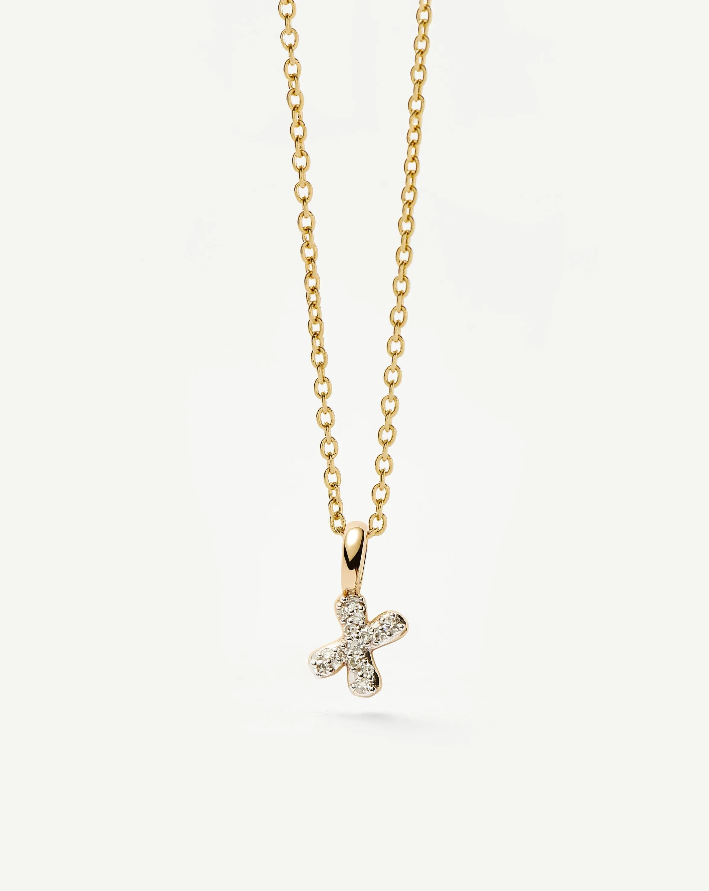 Fine Diamond Initial Mini Pendant Necklace - X | 14k Solid Yellow Gold Plated/Diamond