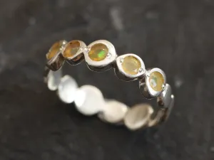 Fire Opal Band - Natural Ethiopian Opal, White Bubble Band