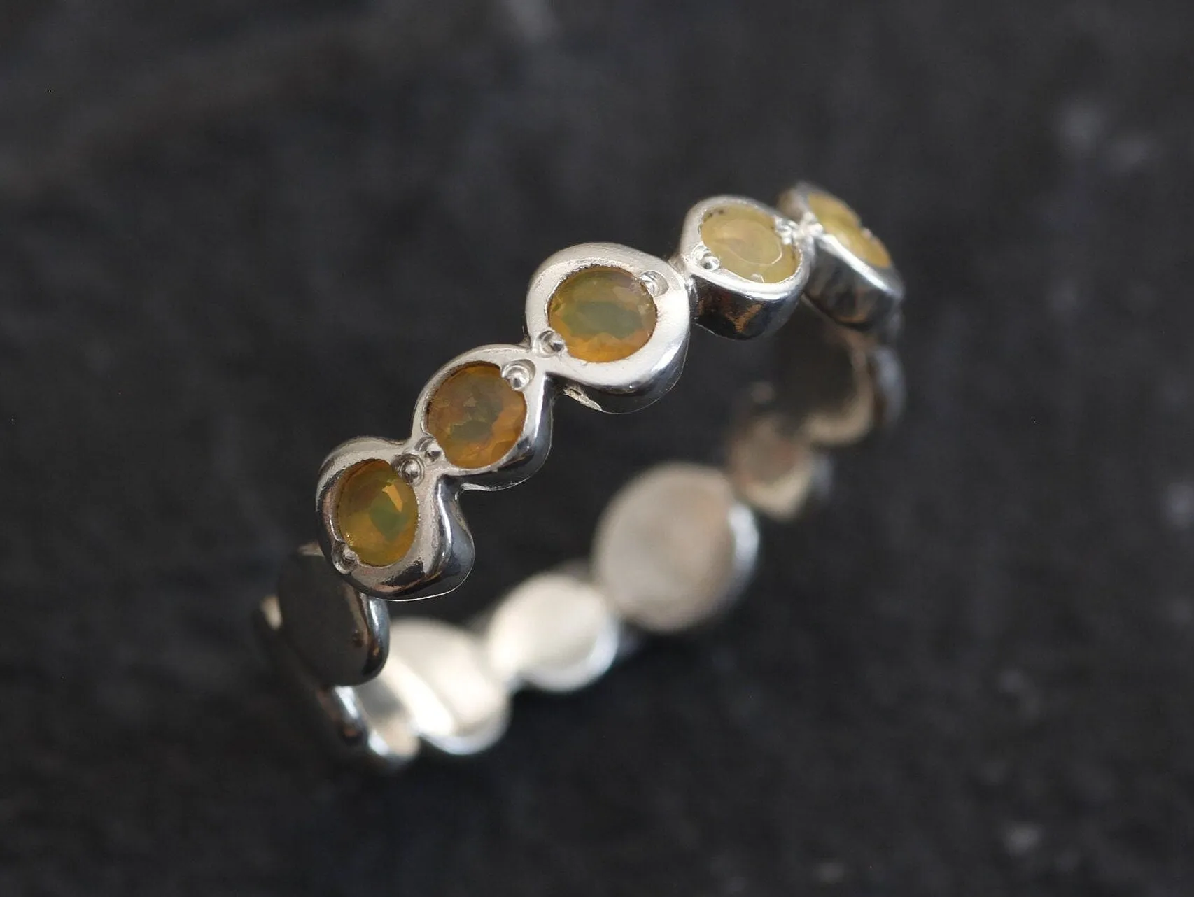 Fire Opal Band - Natural Ethiopian Opal, White Bubble Band