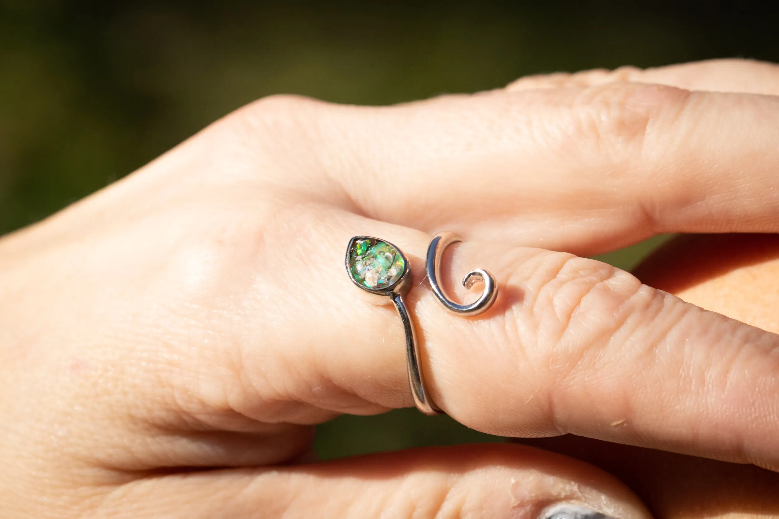 Floating Leaf Opal Ring with Cremation Ashes