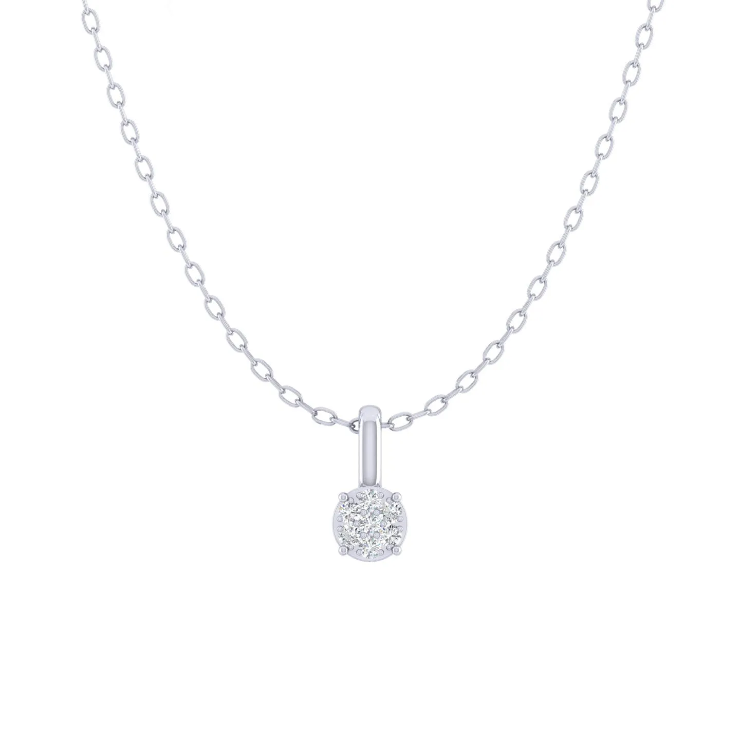 Floral Cluster 1/20 Cttw Natural Diamond Pendant Necklace set in 925 Sterling Silver