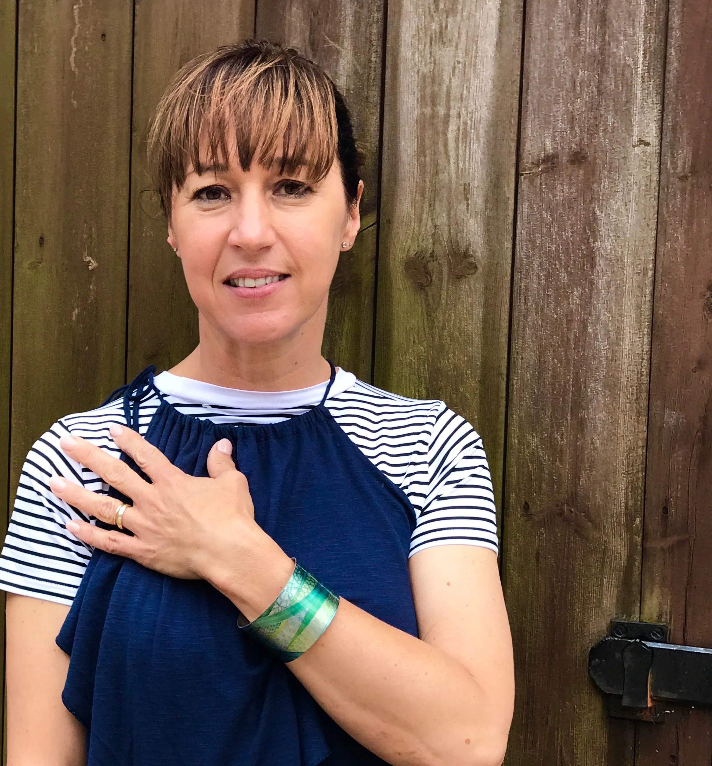 Flowing Water Cuff Bracelet - Comtemporary Fresh Green Bangle - easy wear lightweight aluminium.