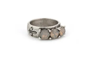 French Kande Light Grey Opal Triple Austrian Crystal Ring, Silver