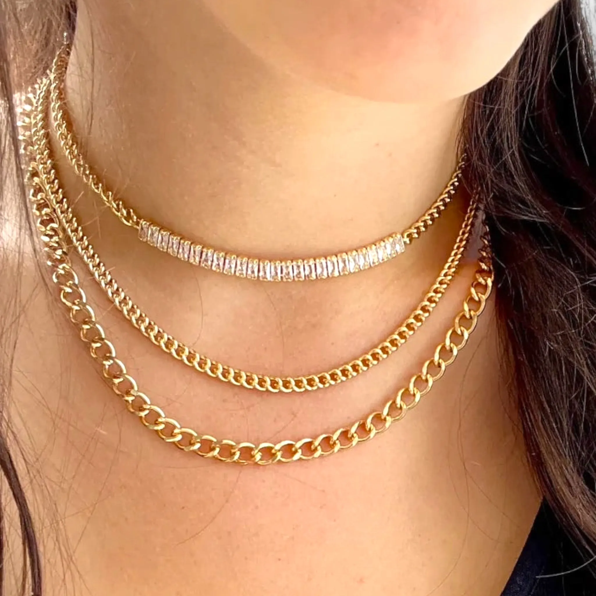 Garcelle CZ And Curb Chain Choker/Necklace