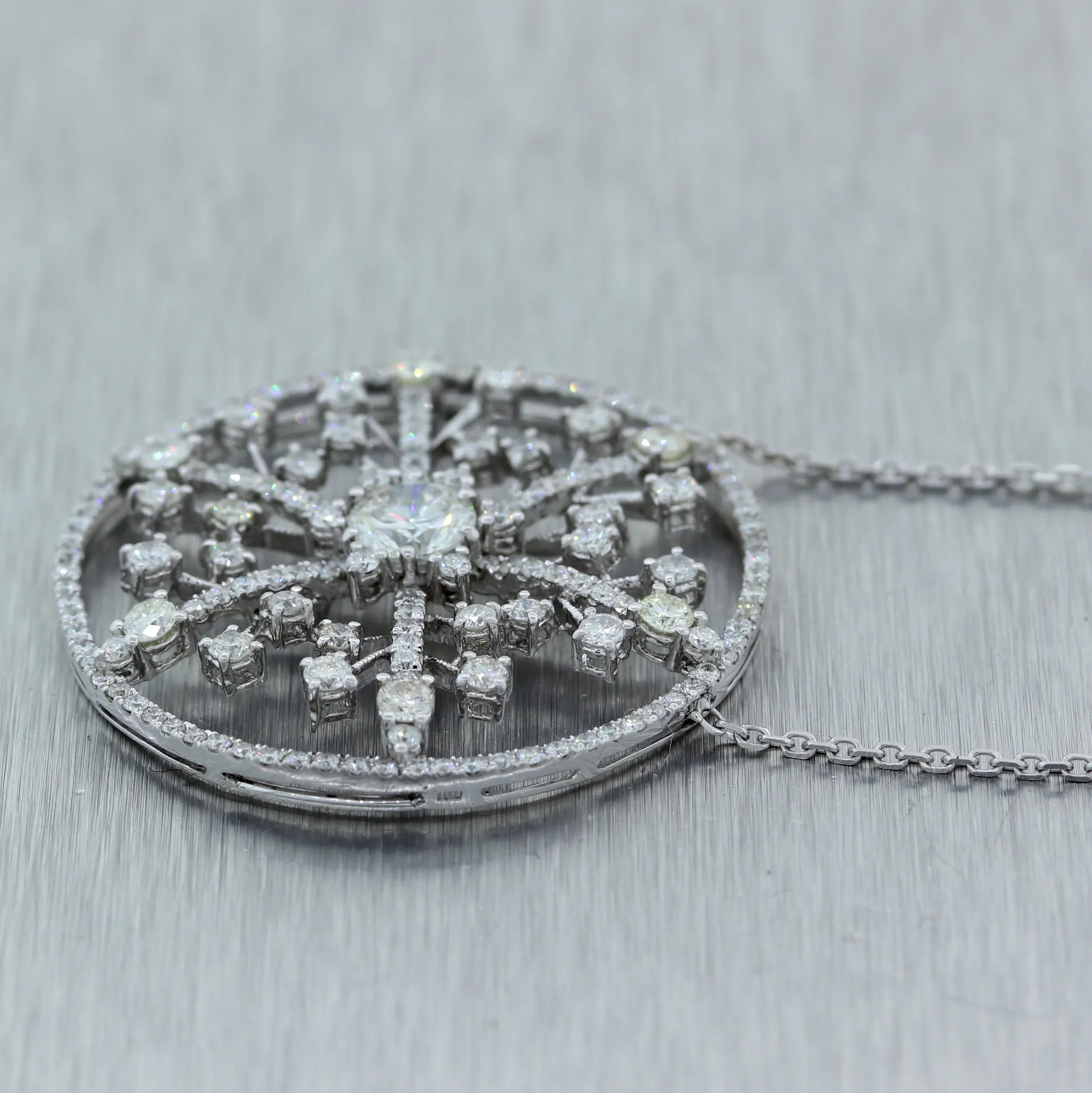 GAS Vintage Estate 18k White Gold 3.55ctw Diamond Snowflake 19" Necklace