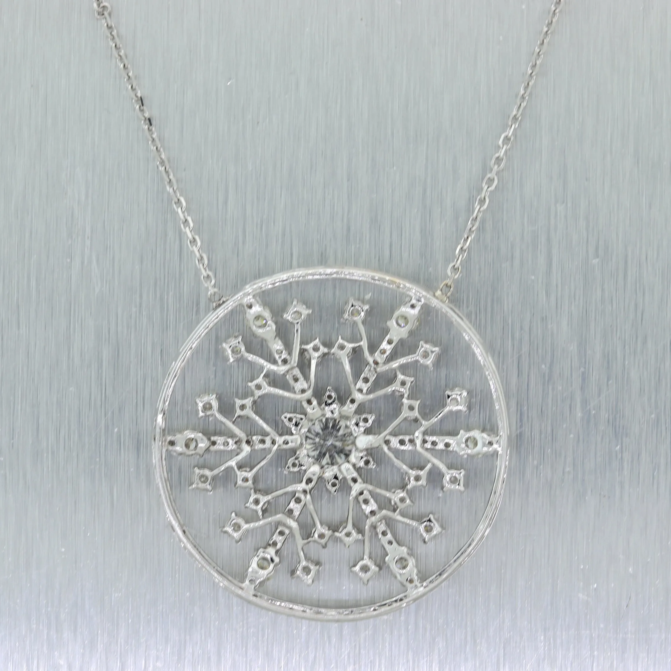 GAS Vintage Estate 18k White Gold 3.55ctw Diamond Snowflake 19" Necklace