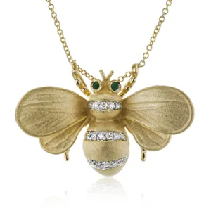 Gemstone Bee Pendant Necklace in 18k Gold with Diamonds