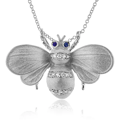 Gemstone Bee Pendant Necklace in 18k Gold with Diamonds