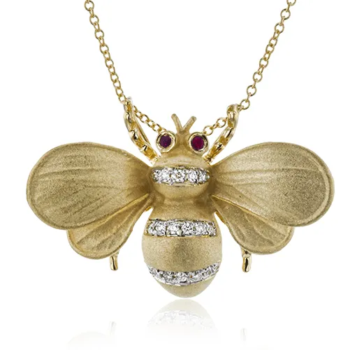 Gemstone Bee Pendant Necklace in 18k Gold with Diamonds