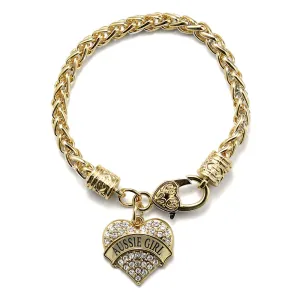 Gold Aussie Girl Pave Heart Charm Braided Bracelet