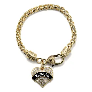 Gold Black and White Little Sister Pave Heart Charm Braided Bracelet