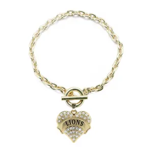 Gold Lions Pave Heart Charm Toggle Bracelet