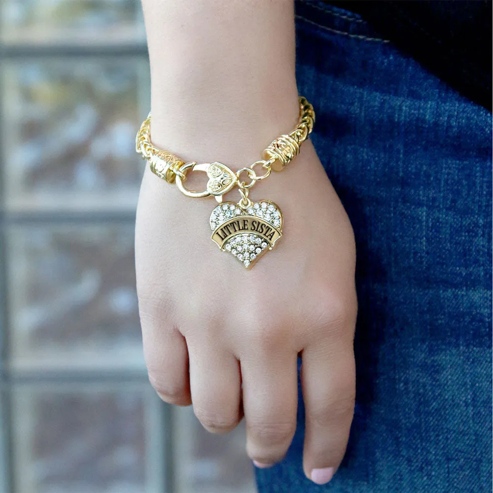 Gold Little Sista Pave Heart Charm Braided Bracelet