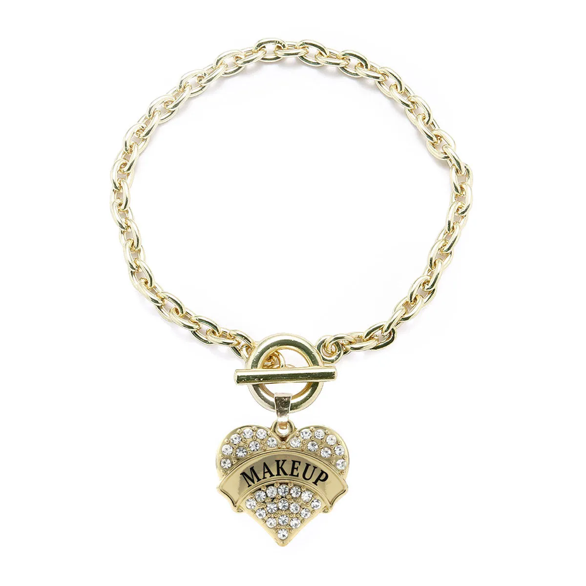 Gold Makeup Pave Heart Charm Toggle Bracelet