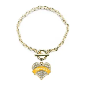 Gold Marigold Flower Girl Pave Heart Charm Toggle Bracelet