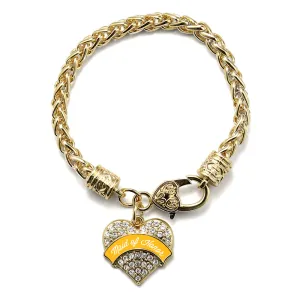 Gold Marigold Maid of Honor Pave Heart Charm Braided Bracelet