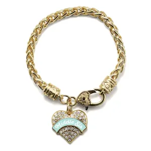 Gold Mint Middle Sister Pave Heart Charm Braided Bracelet