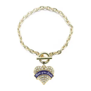 Gold Navy Blue Mom of the Bride Pave Heart Charm Toggle Bracelet