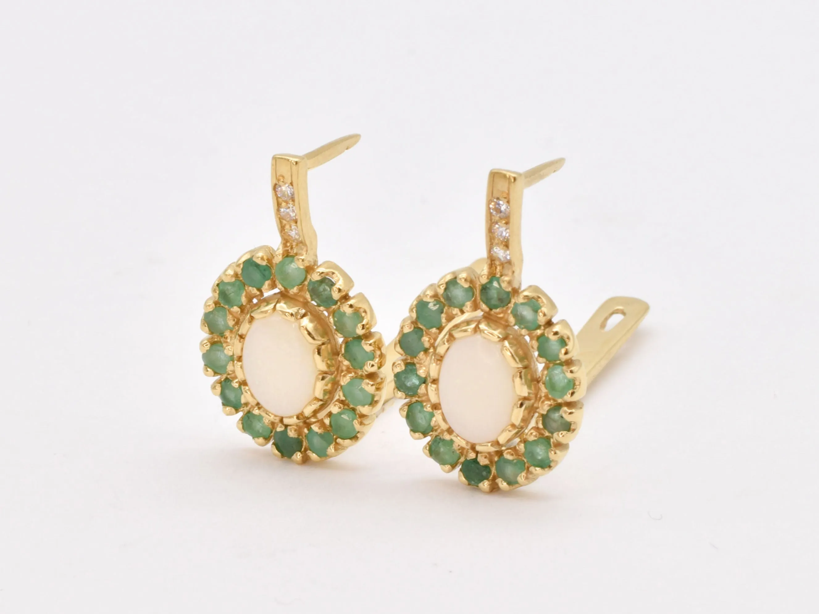 Gold Opal Earrings - Emerald Opal Studs - Victorian Emerald Drop Earrings