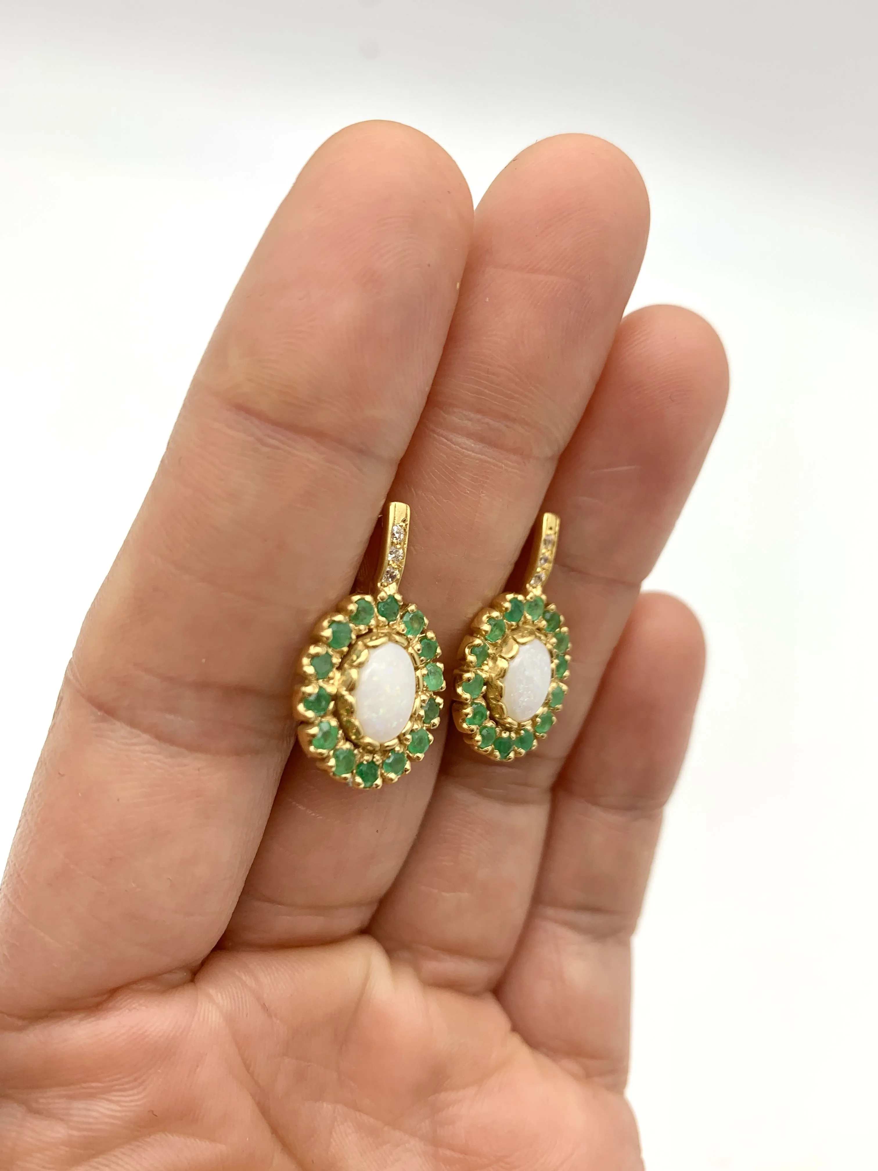 Gold Opal Earrings - Emerald Opal Studs - Victorian Emerald Drop Earrings