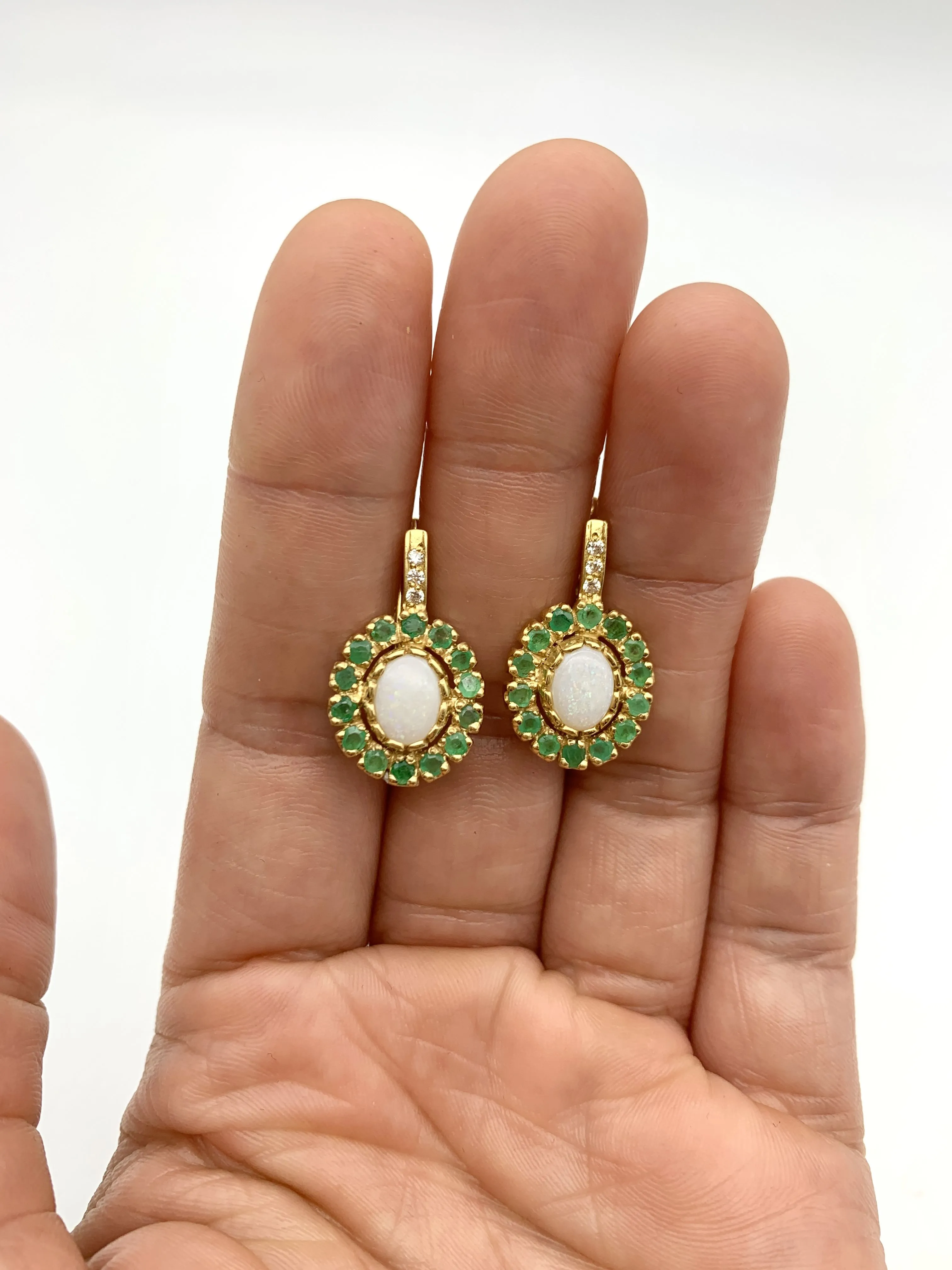 Gold Opal Earrings - Emerald Opal Studs - Victorian Emerald Drop Earrings