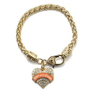 Gold Orange Mom of the Groom Pave Heart Charm Braided Bracelet