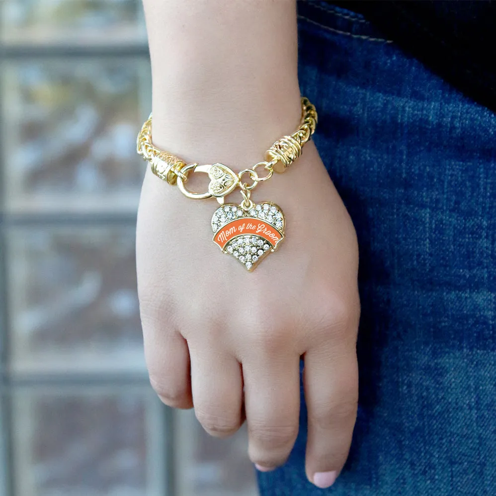 Gold Orange Mom of the Groom Pave Heart Charm Braided Bracelet